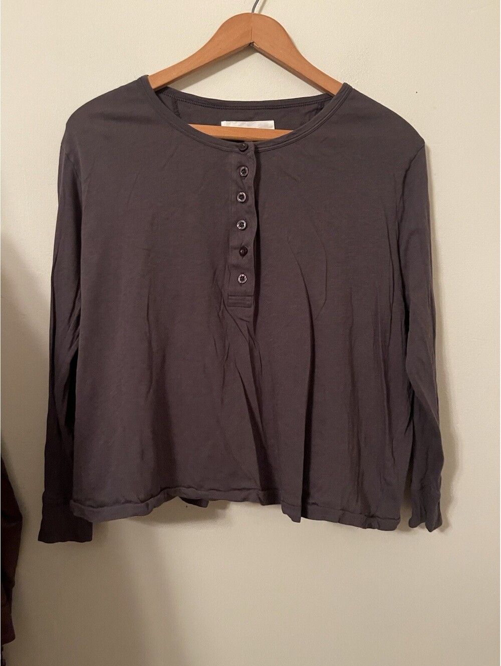 The Great Women's Size 1 (Small) Gray Long Sleeve Henley Sleep Shirt Top